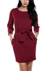 Round Neck Cropped Sleeves Pocket Dress