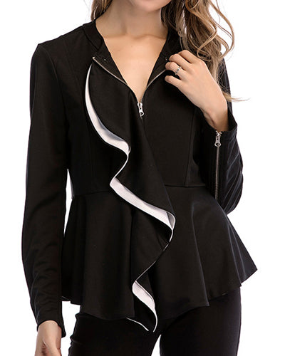 Standing Collar Lace Long Sleeve Colorblock Jacket