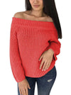 Round Neck Long Sleeve Pull Over Off-Shoulder Knit Sweater