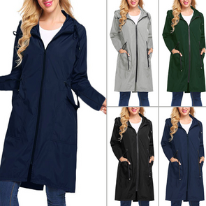 Casual Lightweight Waterproof Pure Color Long Sleeve Raincoat Outwear