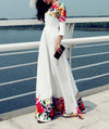 Printed Floor Length White Evening Dress