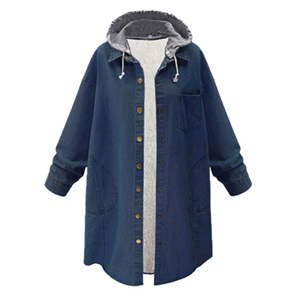 Big Size Cashmere long denim jacket