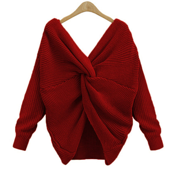 Fashion Back Cross Backless V-Neck Sweaters