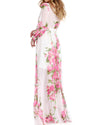 Printed Long-Sleeved V-Neck Evening Dress