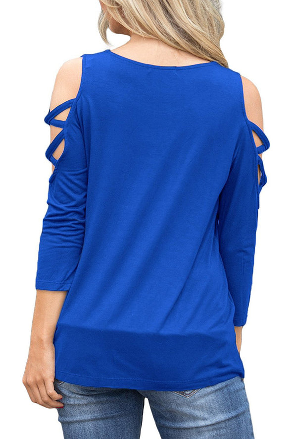 Round neck Hollow Seven-Point Sleeve T-Shirt