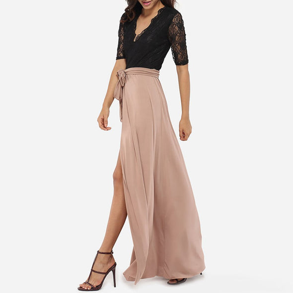 Sexy Lace Stitching V-Neck Split Evening Dress