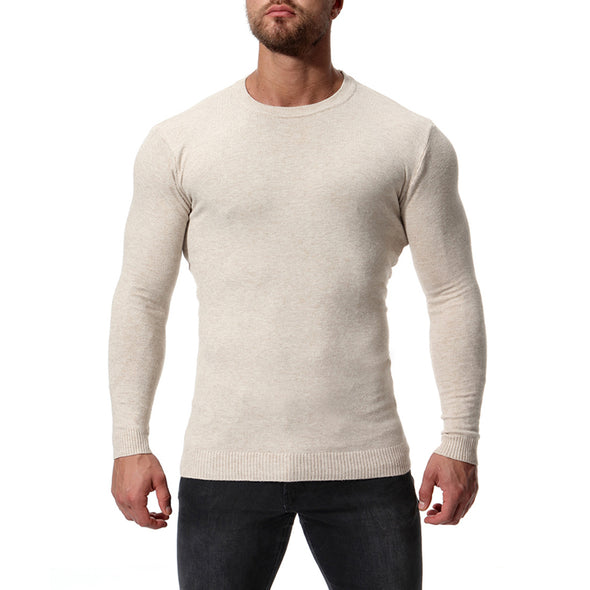 New Men's O-neck Long Sleeve Solid Color Slim Sweater