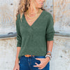 Solid Color V-Neck Long-Sleeved Sweater