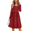 Women's Button Pocket Solid Color Long-Sleeved Dress