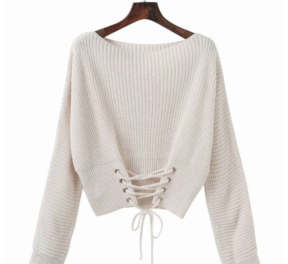 Fashion Round Collar Plain Blinding Knit Sweaters