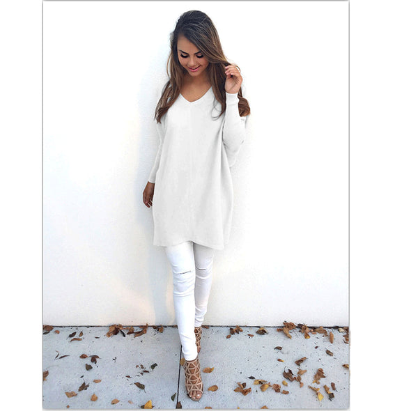 V- neck Long Sleeve Medium Style Sweaters