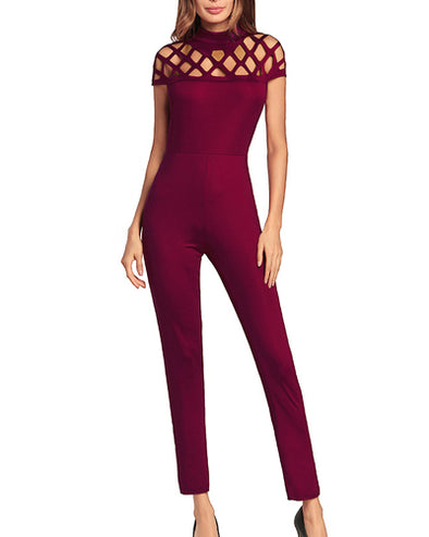 Women's solid color hollow bodysuit