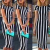 Fashion Striped O-Neck Short Sleeve Bodycon Dress