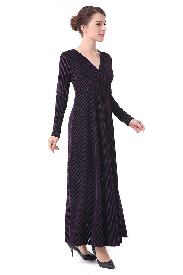 V-Neck Velvet Evening Dress