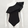 New Slash Neck Ruffled Solid Slim Bodysuit