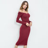 Sexy Off Shoulder Knitted Strapless Long Sleeve Cotton Bodycon Dress