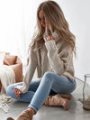 White Heaps Collar Long Sleeves Sweater Tops