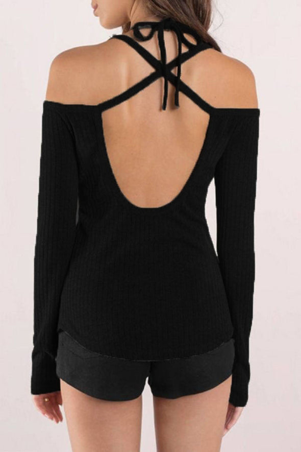 Crossed Vest Sexy Tight-Fitting Long-Sleeved T-Shirt