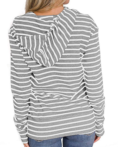 Long Sleeve Striped Zipper Hoodie Sweater