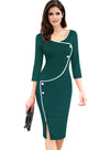 V-Neck Contrast Piping Slit Bodycon Dress