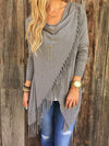 Asymmetric Hem Tassel  Plain Cardigans