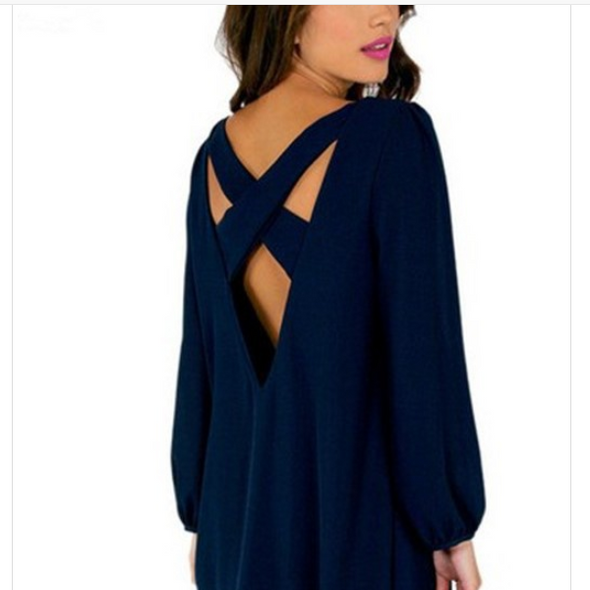 Fashion Chiffon Long Sleeve Backless Shift Dresses