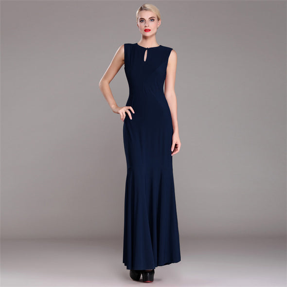 Round Neck Buttons Backless Lace-up Evening Dress