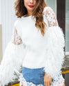 Fringed Plush Embroidered Lace Sweater