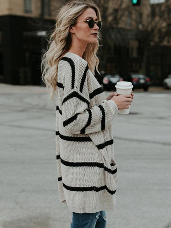 Fashion Stripes Cardigan Sweater Tops