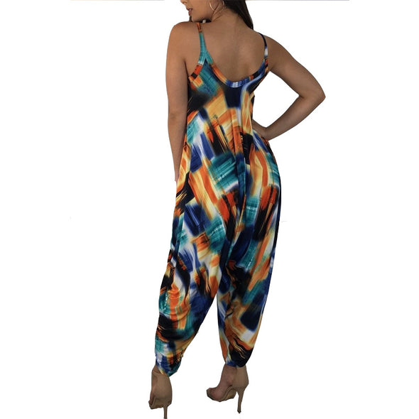 Summer Print Double Strap Women's Jumpsuit