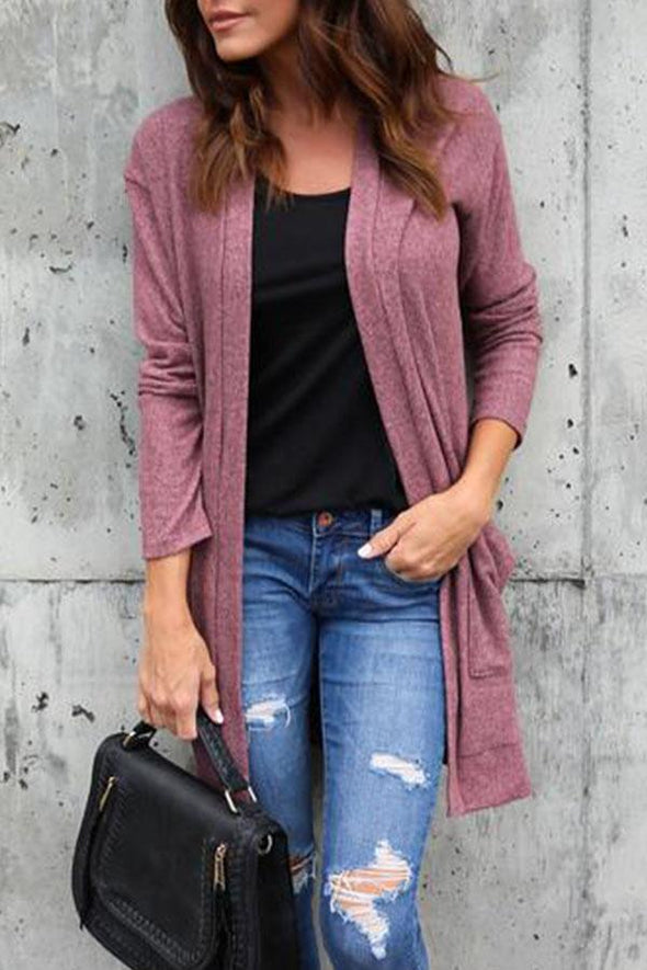 Slit Pocket Snap Front  Plain Cardigans