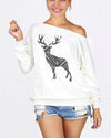 Simple Slash Neck Printed Long Sleeve Sweatshirt