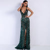 Sexy V-neck Sling High Slit Perspective Sequin Evening Dress