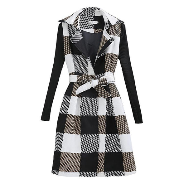 Suit Collar Plaid Cardigan Casual Coat