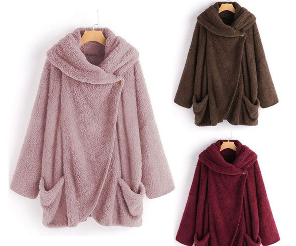 Plush Large Lapel Bat Sleeve Cardigan Coat