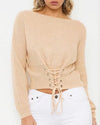 V-neck Loose Cross Straps Drawstring Openwork Sweater