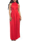 Band Collar Ruched Plain Evening Dress