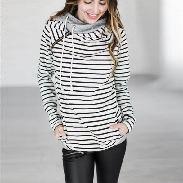 Women's Long Sleeve Striped Hooded Sweater