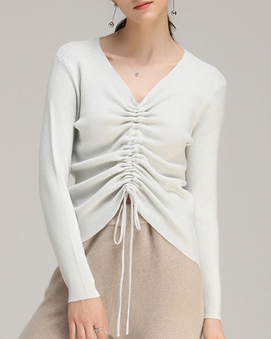 New V-Neck Drawstring Short Sweater