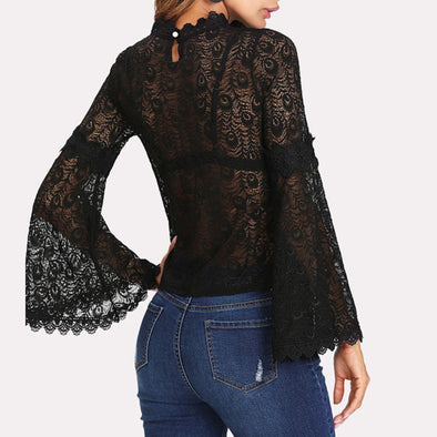 Sexy Lace Perspective Long Sleeve Blouse