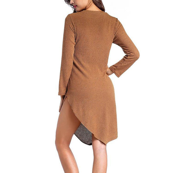 Pure Color Long Sleeve Irregular Bodycon Dress