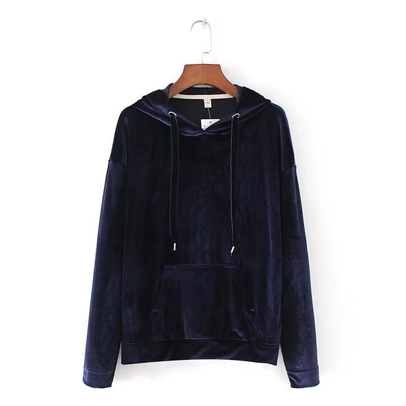 Loose Velvet Long Sleeve Hooded Sweatshirt