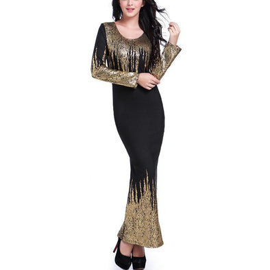 Gilt Cotton Slim Long-Sleeved Evening Dress