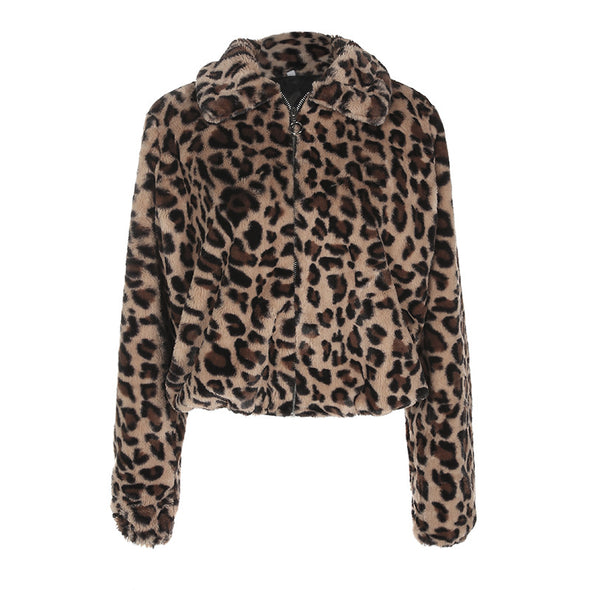 Sexy Leopard Print Woolen Women's Coat