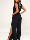 Side Vents With Wide Legs V-Neck Backless Jumpsuits