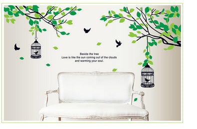 Cartoon Green Tree Bird Cage Self-Adhesive Wall Sticker