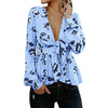 Women's V-neck tie with long sleeves loose shirt