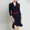 Office V-Neck Mermaid Hem Elegant Dress With Belt