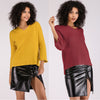 Solid Color V- neck Nine Points Sleeve Sweaters