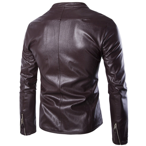 New Large Size Stand Collar Leather Men's Jacket